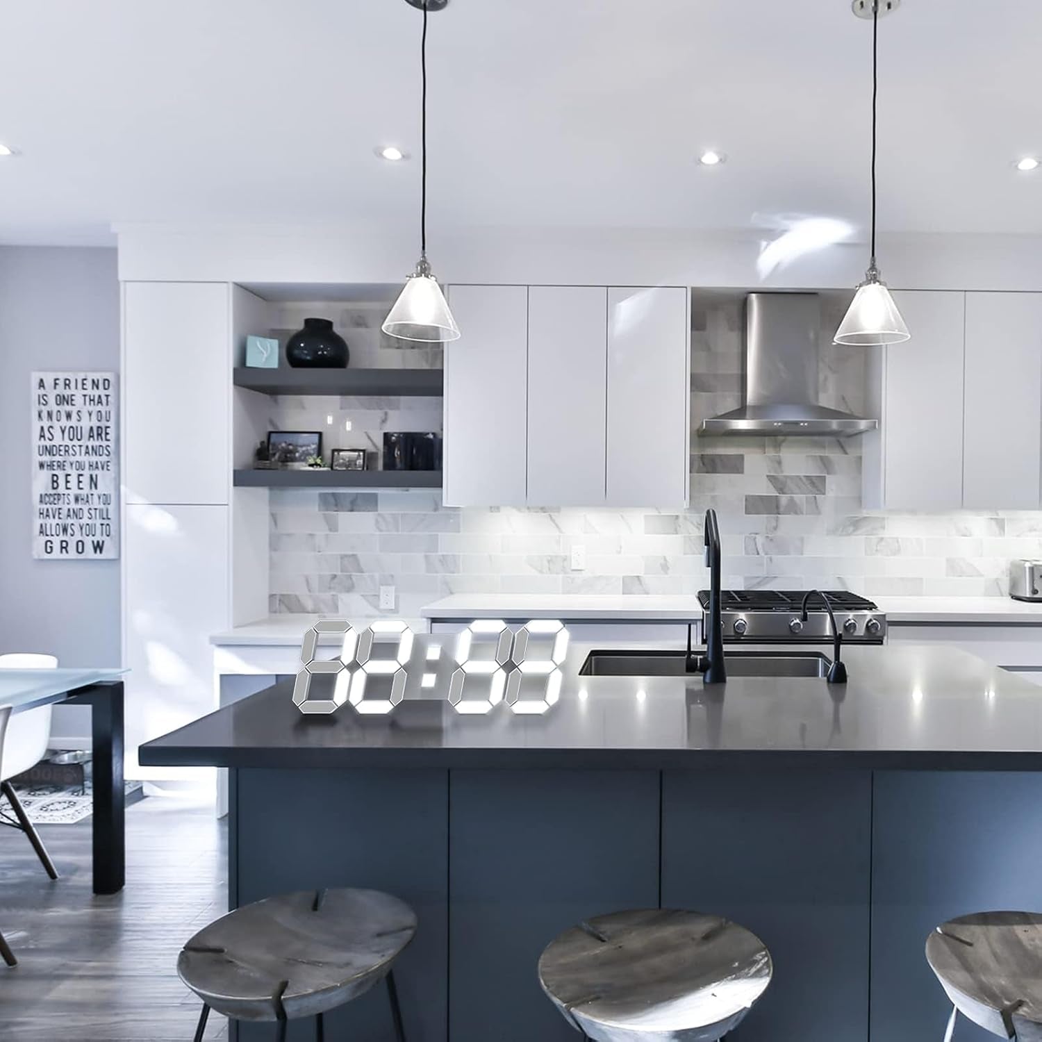 3D LED Wall Clock 15” with Remote Control, Alarm Clock for Office Home, Adjustable Brightness, 12/24 Hour Display, Night Light, Temperature, Looping Display