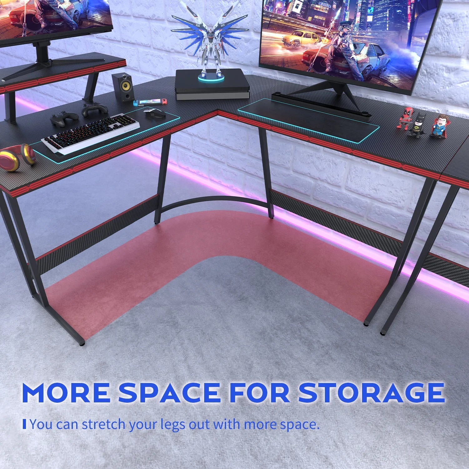 51.2“ Gaming Desk L-Shaped Carbon Fiber Surface Gaming Corner Desk Table, Black