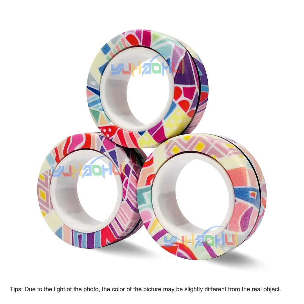 3PCS Fingertip Magnetic Rings Colorful Relief Fidget Toys Set for Adult Magnet Spinner Anti-Stress Relieve Anxiety Toys for Boys