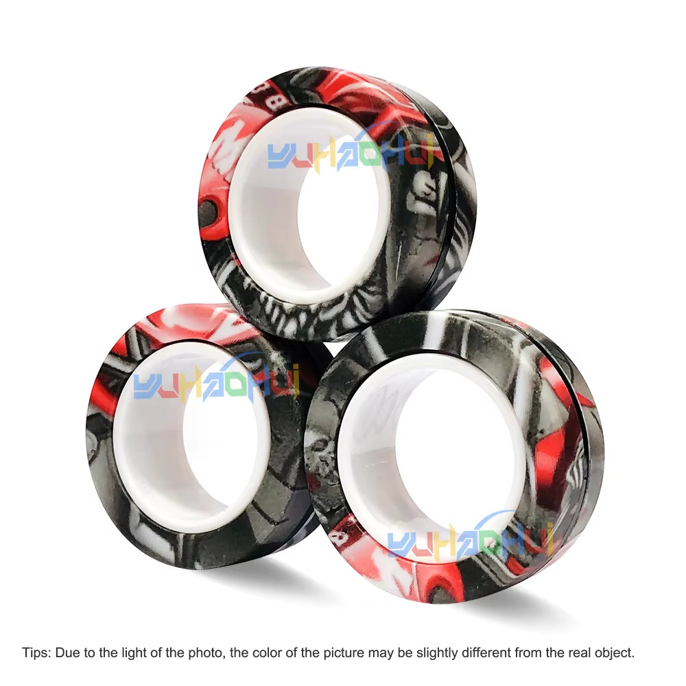 3PCS Fingertip Magnetic Rings Colorful Relief Fidget Toys Set for Adult Magnet Spinner Anti-Stress Relieve Anxiety Toys for Boys