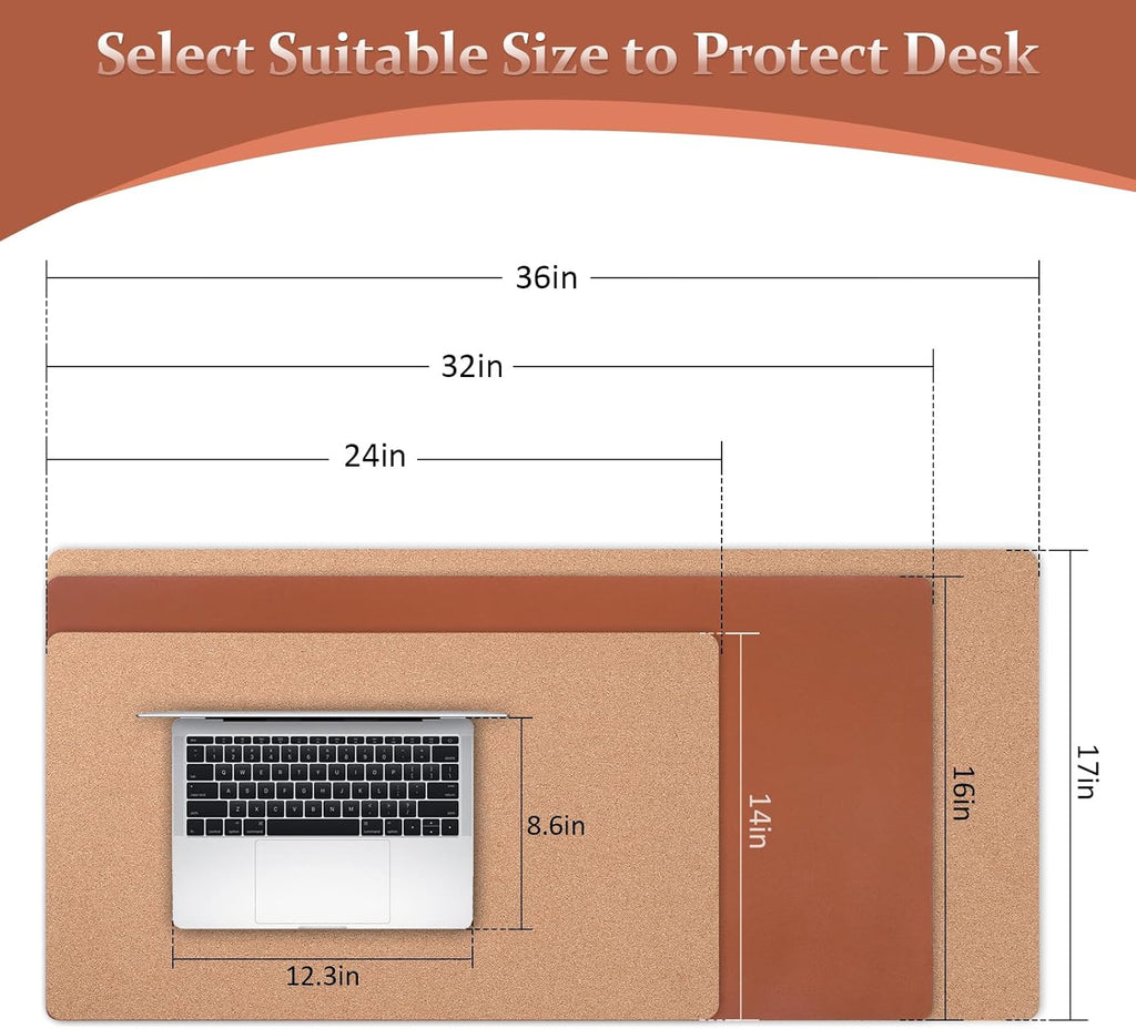 Leather Desk Pad - 39" X 20" Office Mat, Large Mouse Pad Protector, Desktop Mat, Writing Pad, Blotter, Cover (Cork+Brown)