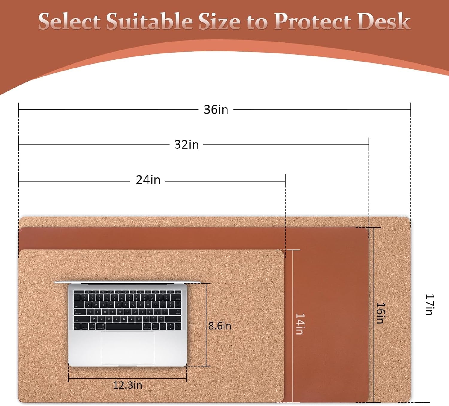 Leather Desk Pad - 39" X 20" Office Mat, Large Mouse Pad Protector, Desktop Mat, Writing Pad, Blotter, Cover (Cork+Brown)