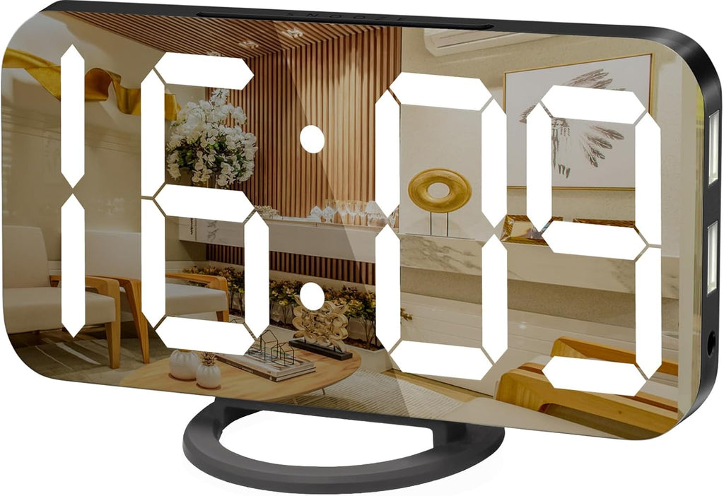 Digital Alarm Clock, Large LED Display, with USB Charger, Snooze Function Dim Mode Wall Hanging beside Desk Clock for Bedroom Black Room Decor