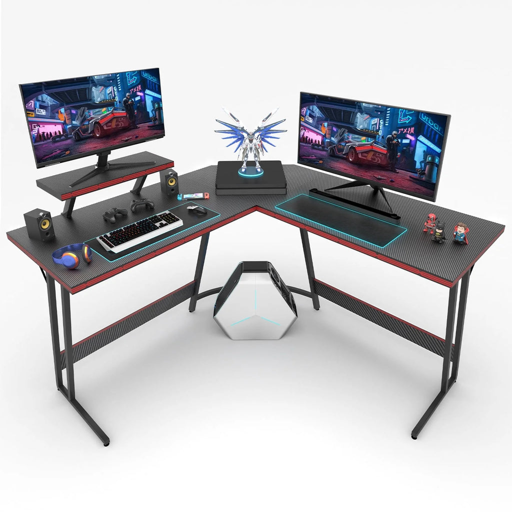 51.2“ Gaming Desk L-Shaped Carbon Fiber Surface Gaming Corner Desk Table, Black