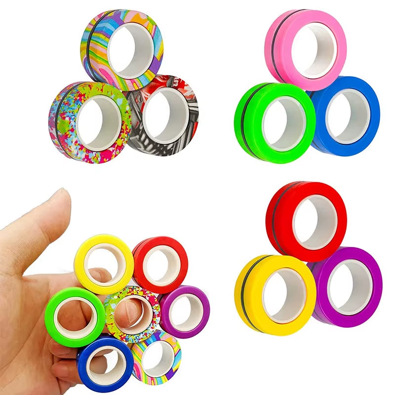 3PCS Fingertip Magnetic Rings Colorful Relief Fidget Toys Set for Adult Magnet Spinner Anti-Stress Relieve Anxiety Toys for Boys