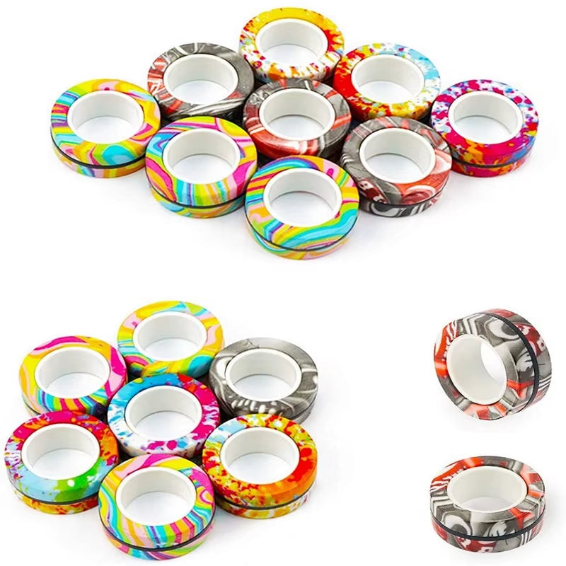 3PCS Fingertip Magnetic Rings Colorful Relief Fidget Toys Set for Adult Magnet Spinner Anti-Stress Relieve Anxiety Toys for Boys