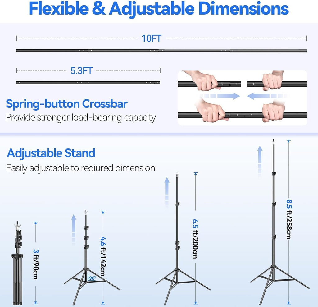 8.5 X 10Ft Green Screen Backdrop Kit with Tripod Stand, Photography Background Support System with 10 X12Ft 100% Cotton Muslin Chromakey Curtain for Photo Studio, Video Shooting, Live Streaming