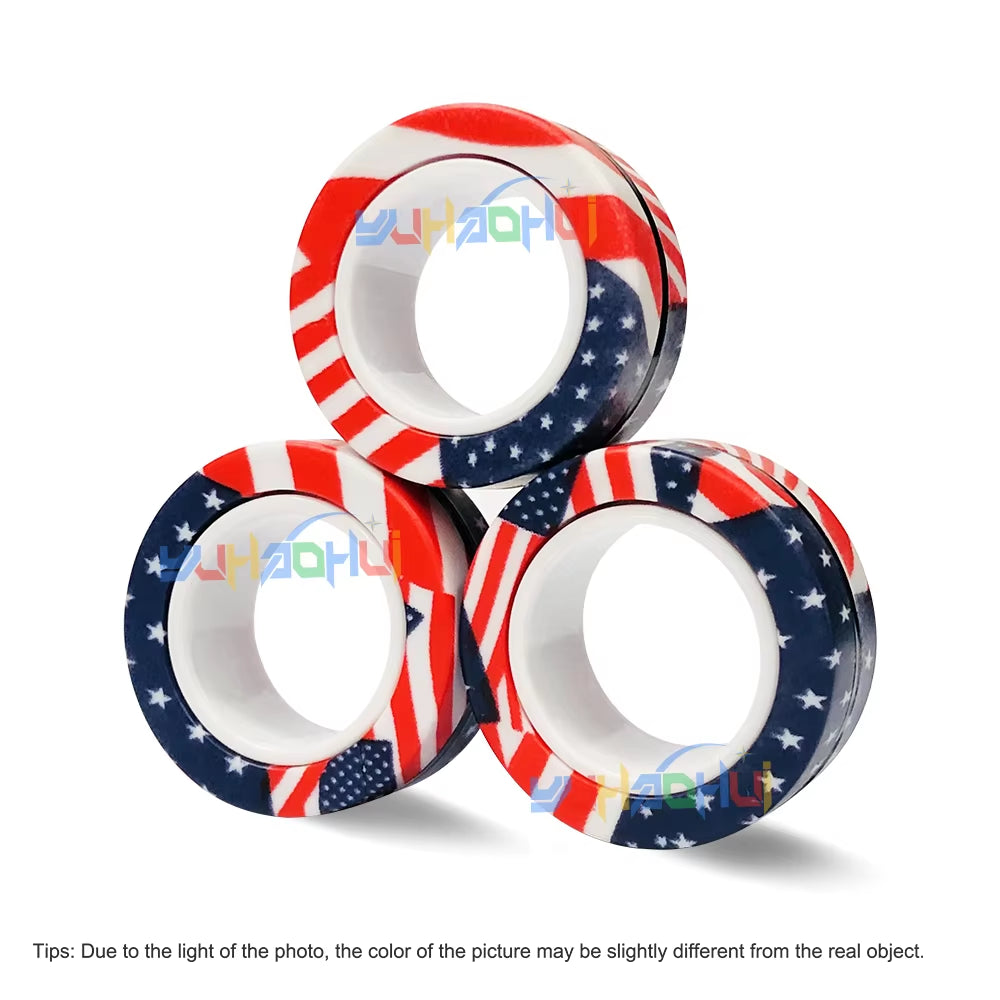 3PCS Fingertip Magnetic Rings Colorful Relief Fidget Toys Set for Adult Magnet Spinner Anti-Stress Relieve Anxiety Toys for Boys