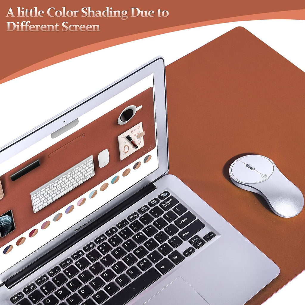Leather Desk Pad - 39" X 20" Office Mat, Large Mouse Pad Protector, Desktop Mat, Writing Pad, Blotter, Cover (Cork+Brown)