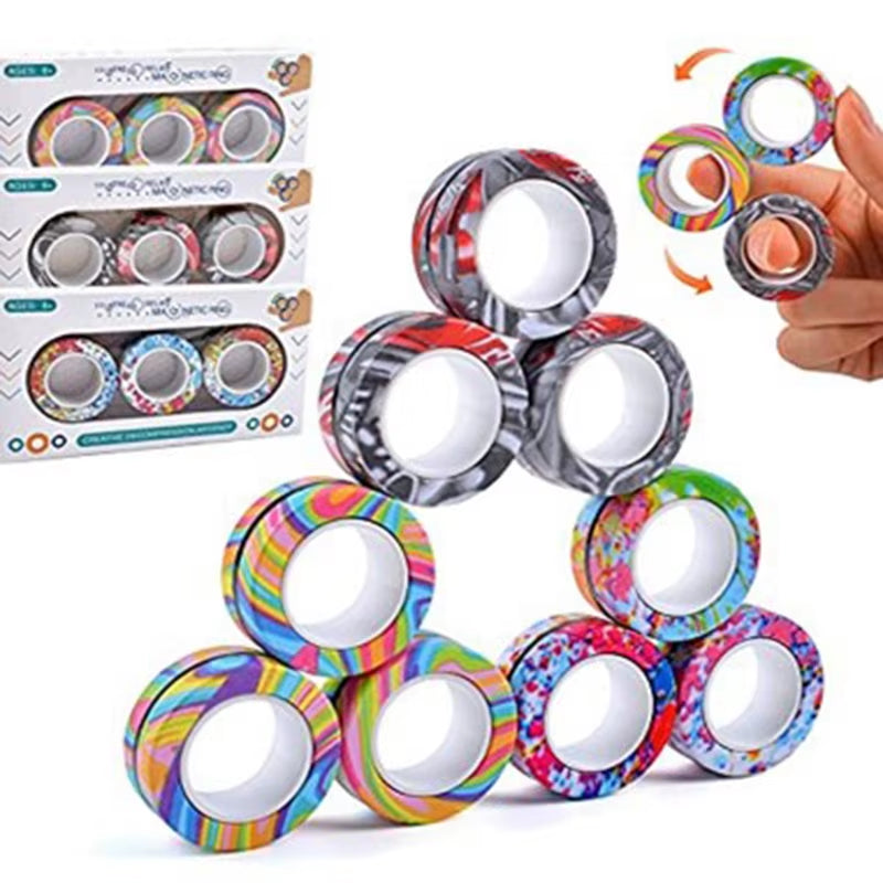 3PCS Fingertip Magnetic Rings Colorful Relief Fidget Toys Set for Adult Magnet Spinner Anti-Stress Relieve Anxiety Toys for Boys