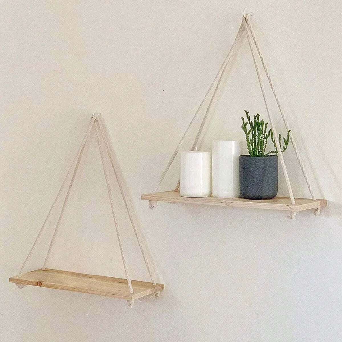 Hanging Wooden Wall Shelf with Rope