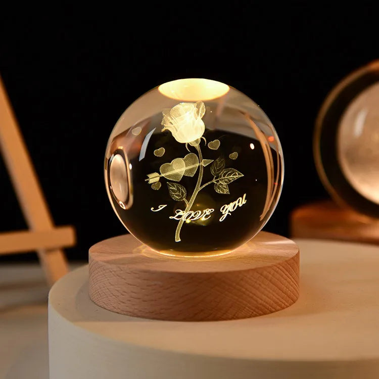 3D Solar System Crystal Ball with LED Base