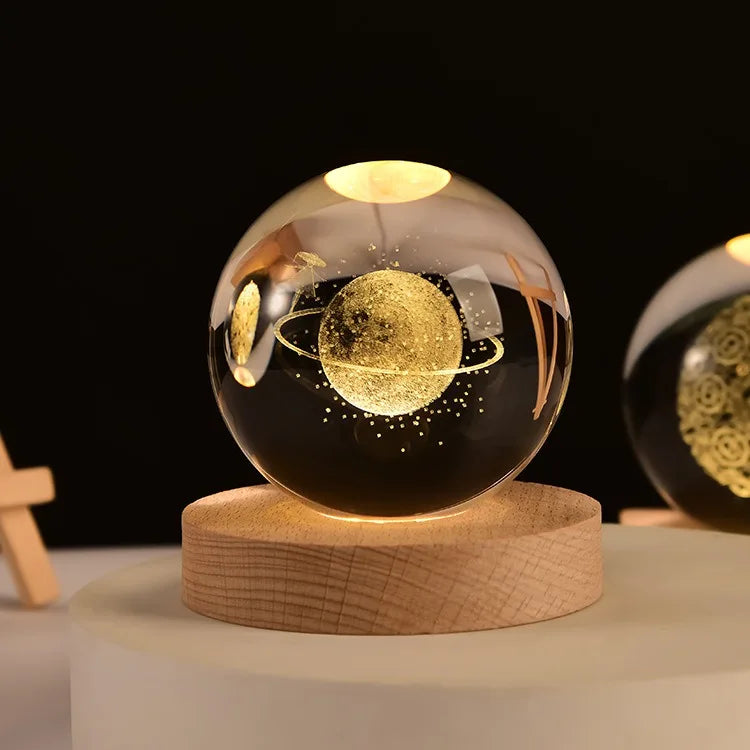 3D Solar System Crystal Ball with LED Base
