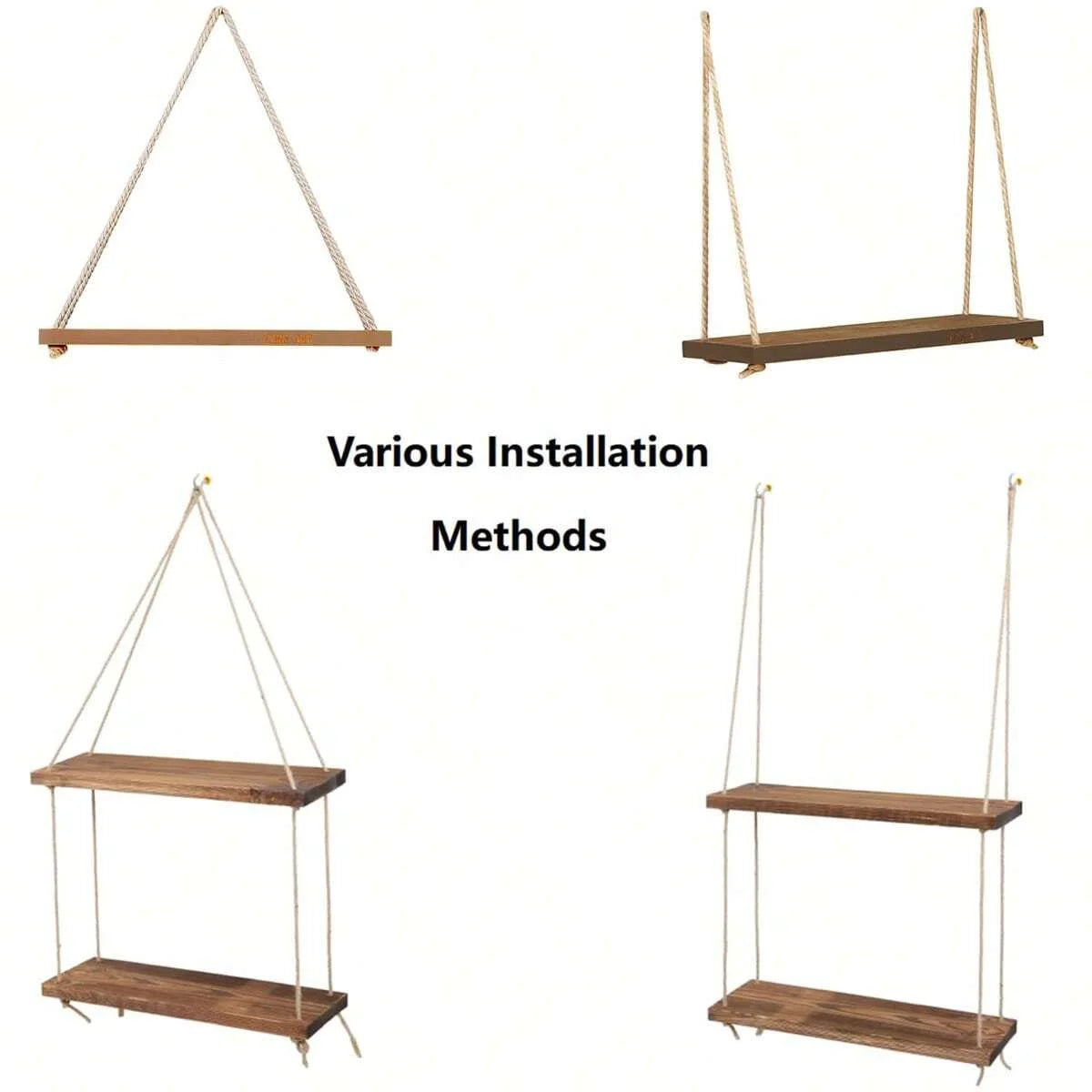 Hanging Wooden Wall Shelf with Rope