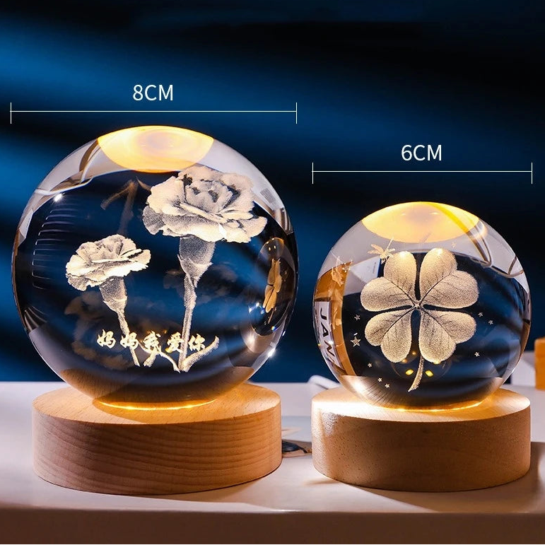 3D Solar System Crystal Ball with LED Base
