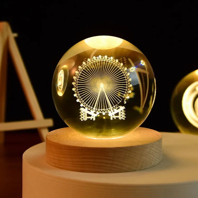 3D Solar System Crystal Ball with LED Base