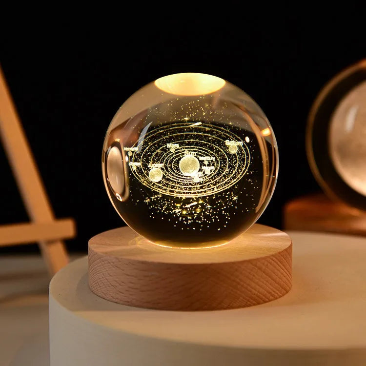 3D Solar System Crystal Ball with LED Base