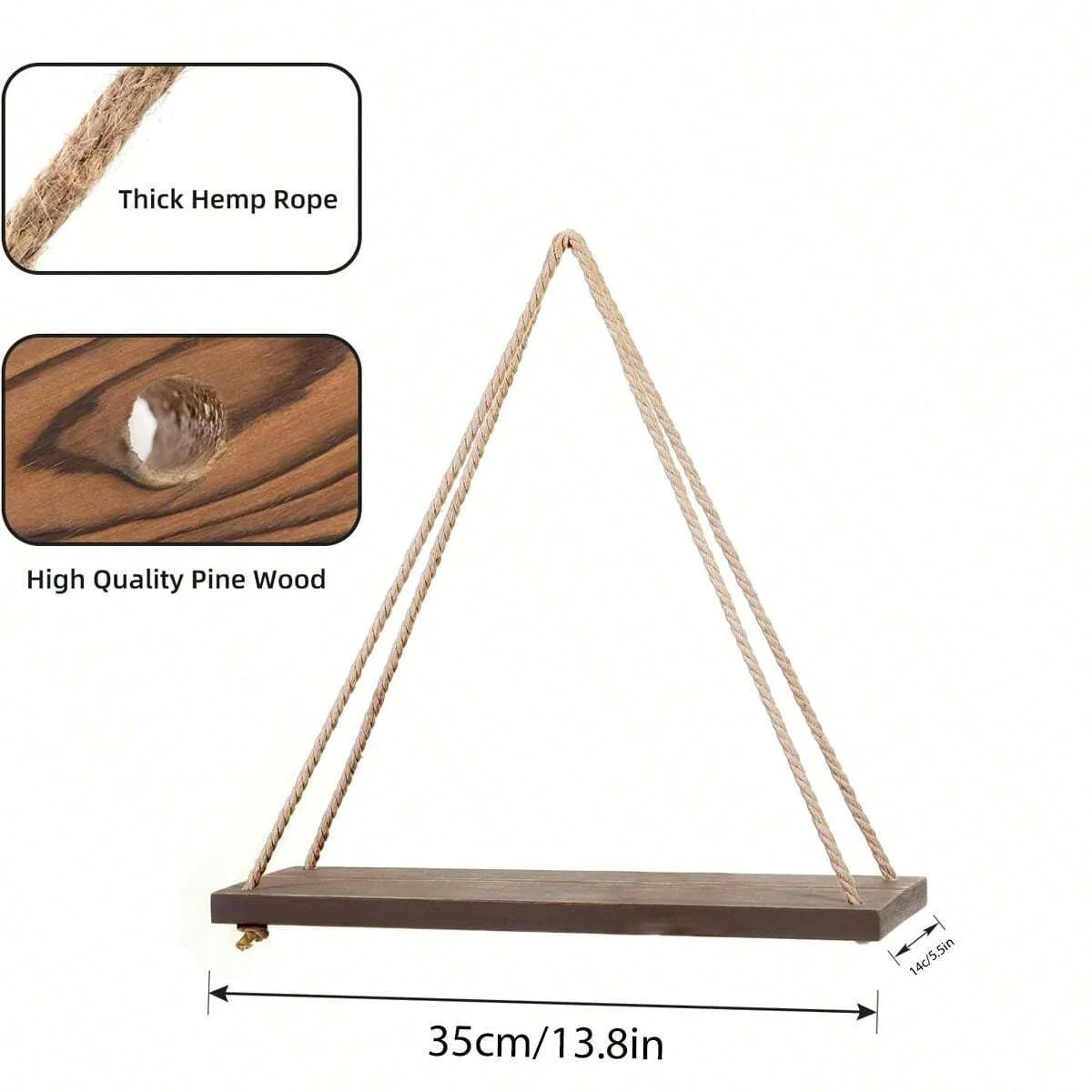 Hanging Wooden Wall Shelf with Rope