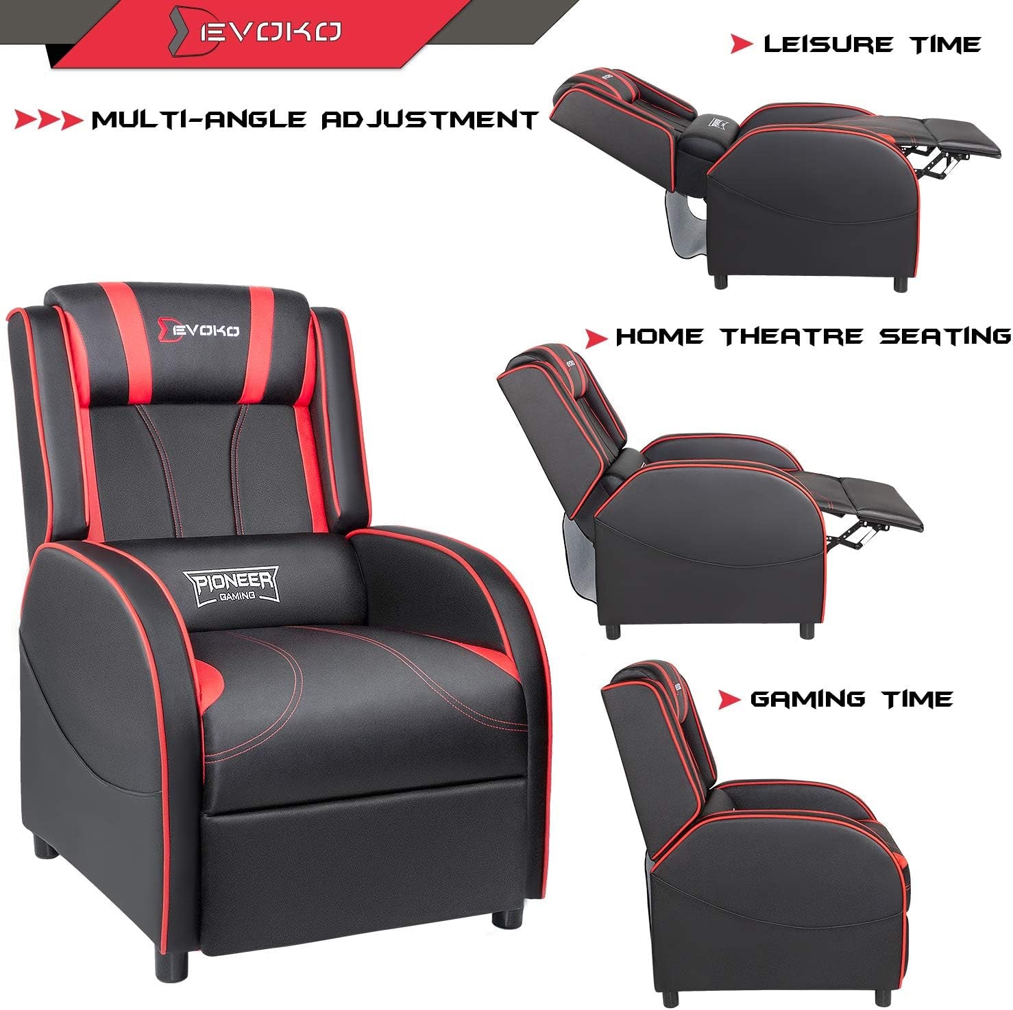 Massage Gaming Recliner Chair PU Leather Home Theater Seating Single Modern Living Room Sofa Recliners (Red)