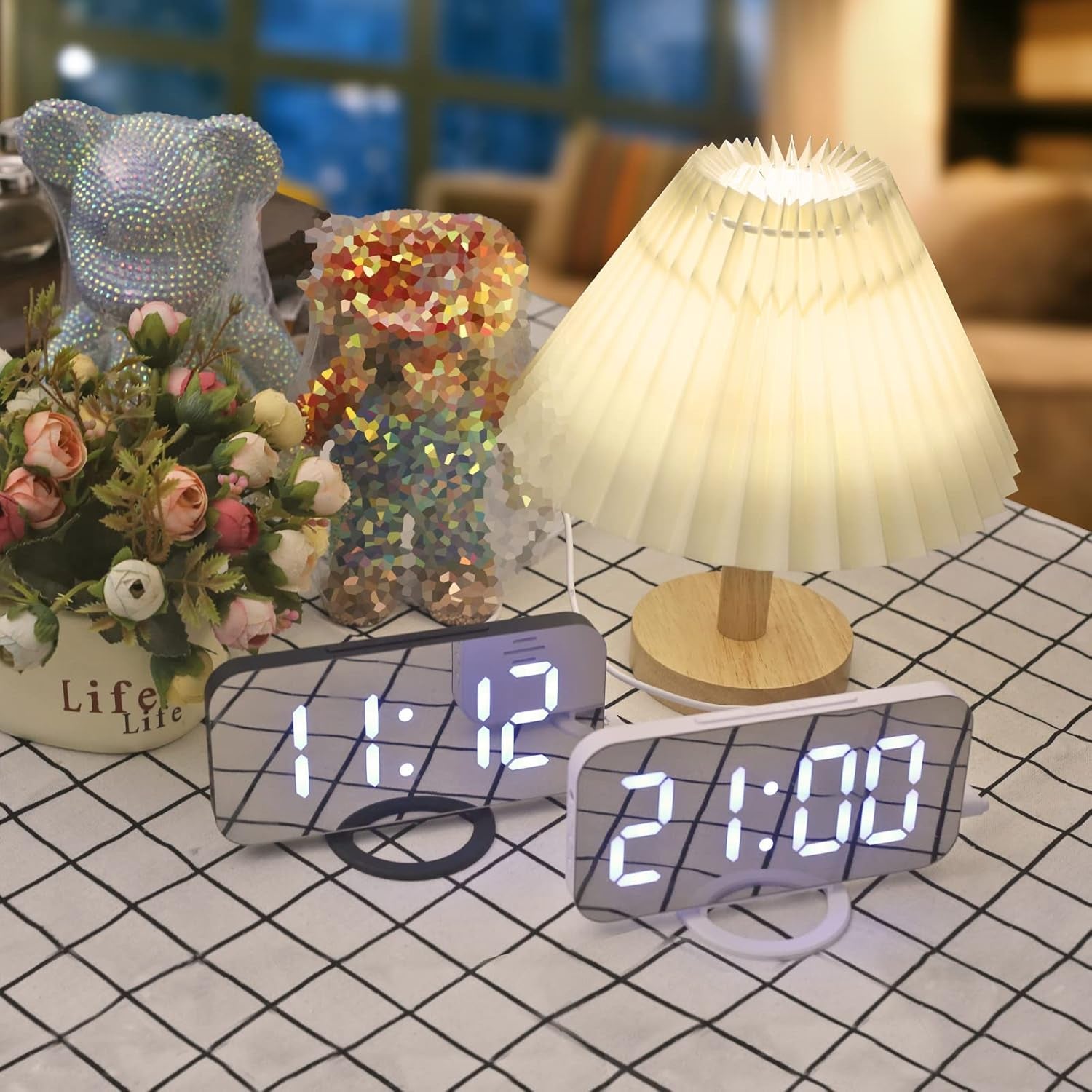 Digital Alarm Clock, Large LED Display, with USB Charger, Snooze Function Dim Mode Wall Hanging beside Desk Clock for Bedroom Black Room Decor