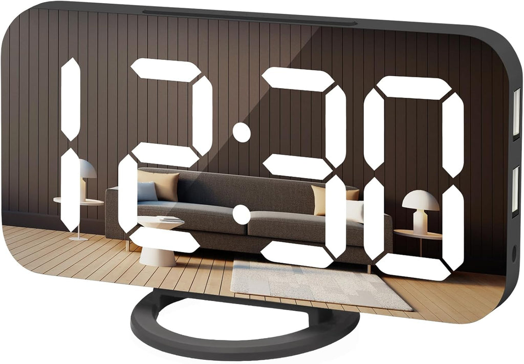 Digital Alarm Clock, Large LED Display, with USB Charger, Snooze Function Dim Mode Wall Hanging beside Desk Clock for Bedroom Black Room Decor