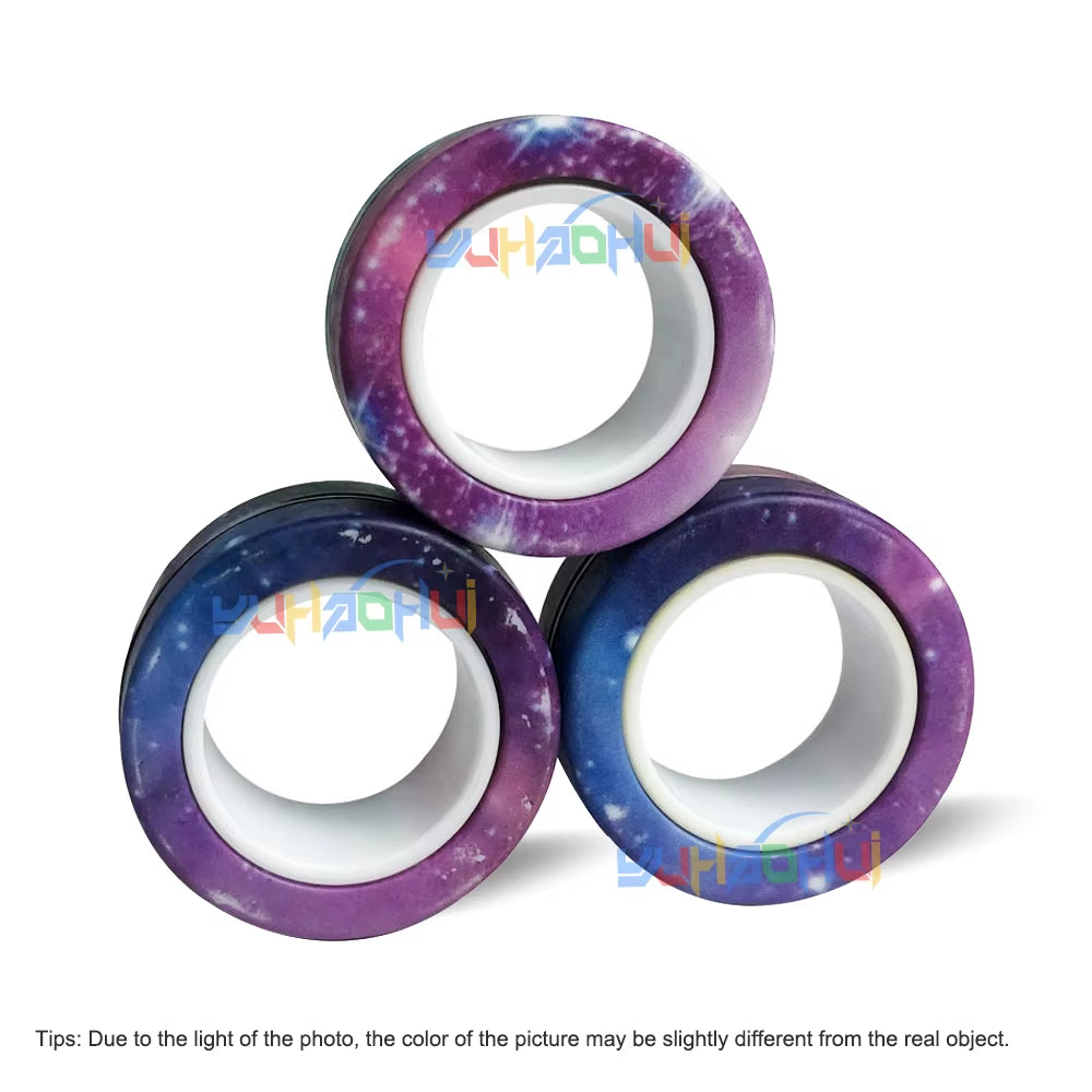 3PCS Fingertip Magnetic Rings Colorful Relief Fidget Toys Set for Adult Magnet Spinner Anti-Stress Relieve Anxiety Toys for Boys