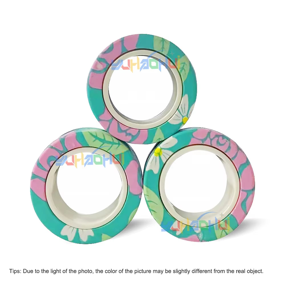 3PCS Fingertip Magnetic Rings Colorful Relief Fidget Toys Set for Adult Magnet Spinner Anti-Stress Relieve Anxiety Toys for Boys