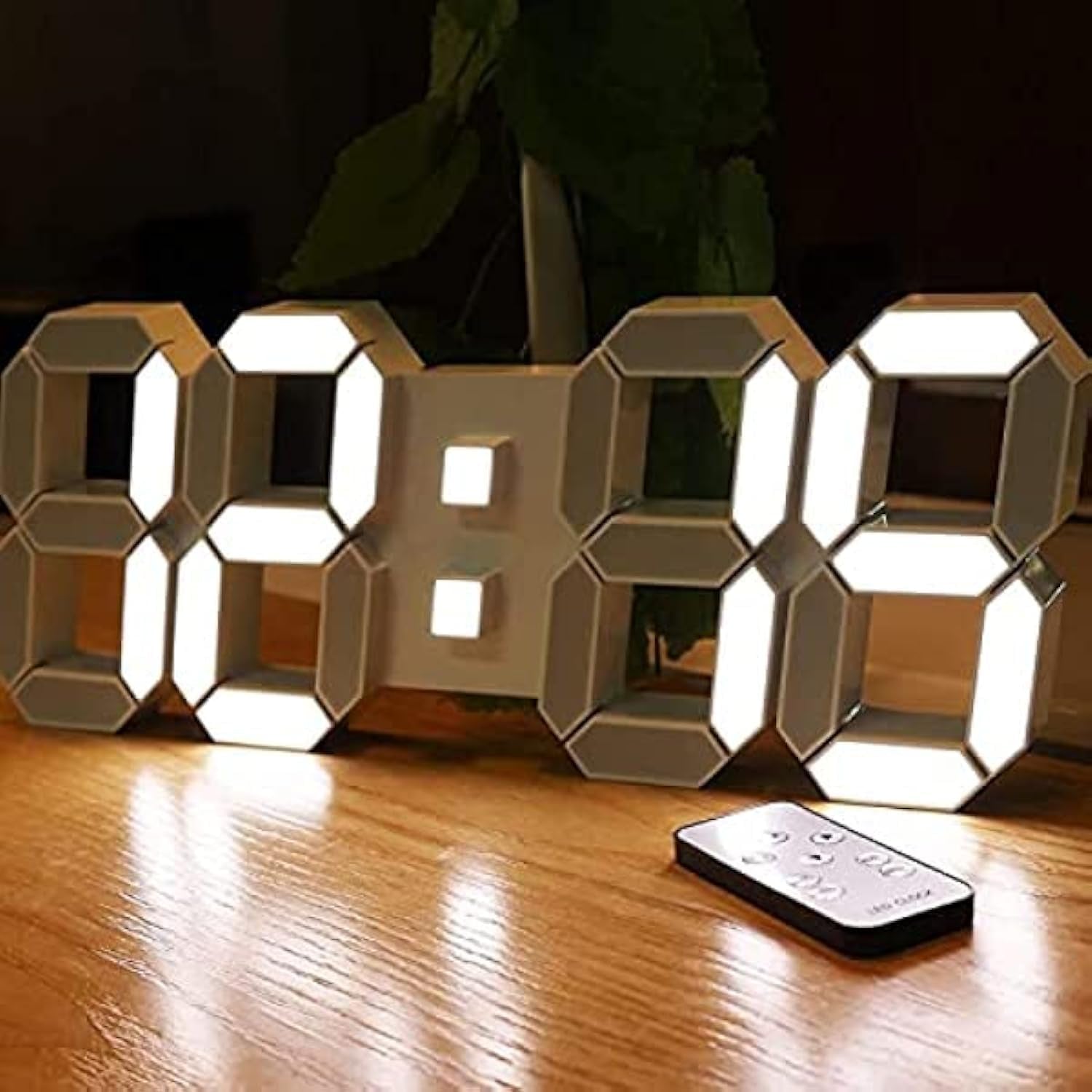 3D LED Wall Clock 15” with Remote Control, Alarm Clock for Office Home, Adjustable Brightness, 12/24 Hour Display, Night Light, Temperature, Looping Display