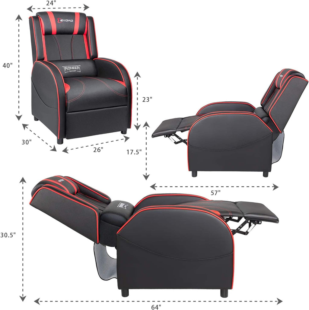 Massage Gaming Recliner Chair PU Leather Home Theater Seating Single Modern Living Room Sofa Recliners (Red)