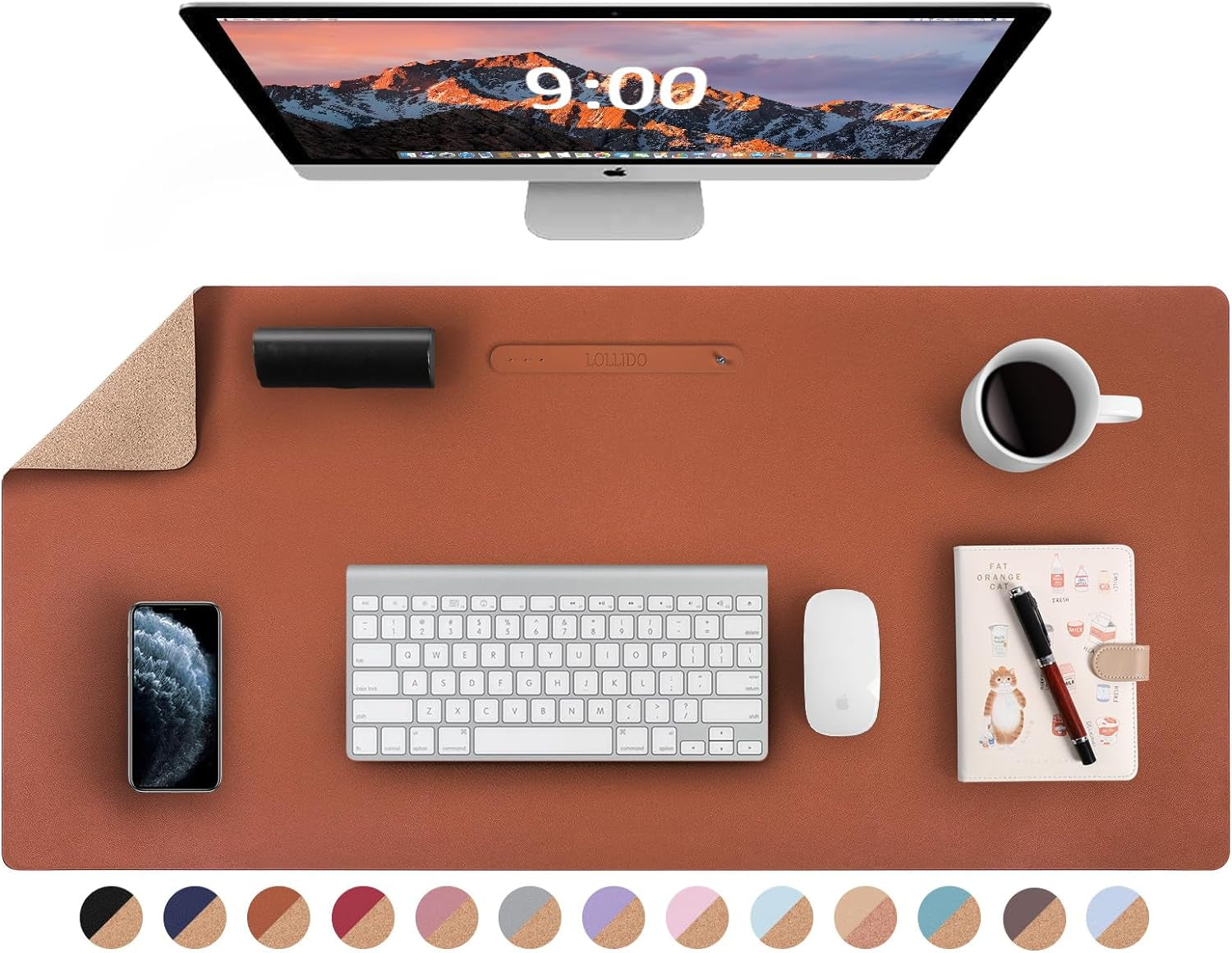 Leather Desk Pad - 39" X 20" Office Mat, Large Mouse Pad Protector, Desktop Mat, Writing Pad, Blotter, Cover (Cork+Brown)