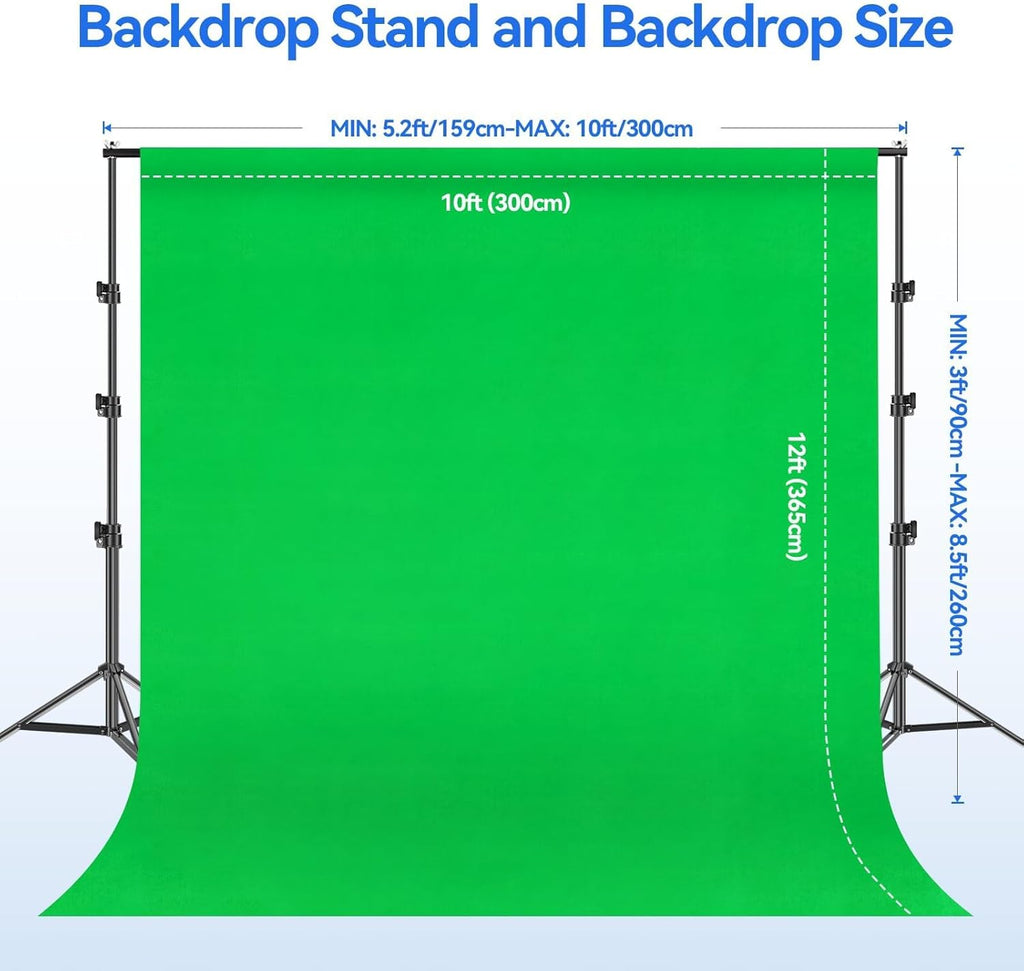 8.5 X 10Ft Green Screen Backdrop Kit with Tripod Stand, Photography Background Support System with 10 X12Ft 100% Cotton Muslin Chromakey Curtain for Photo Studio, Video Shooting, Live Streaming