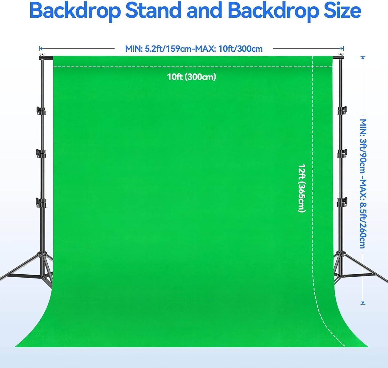 8.5 X 10Ft Green Screen Backdrop Kit with Tripod Stand, Photography Background Support System with 10 X12Ft 100% Cotton Muslin Chromakey Curtain for Photo Studio, Video Shooting, Live Streaming