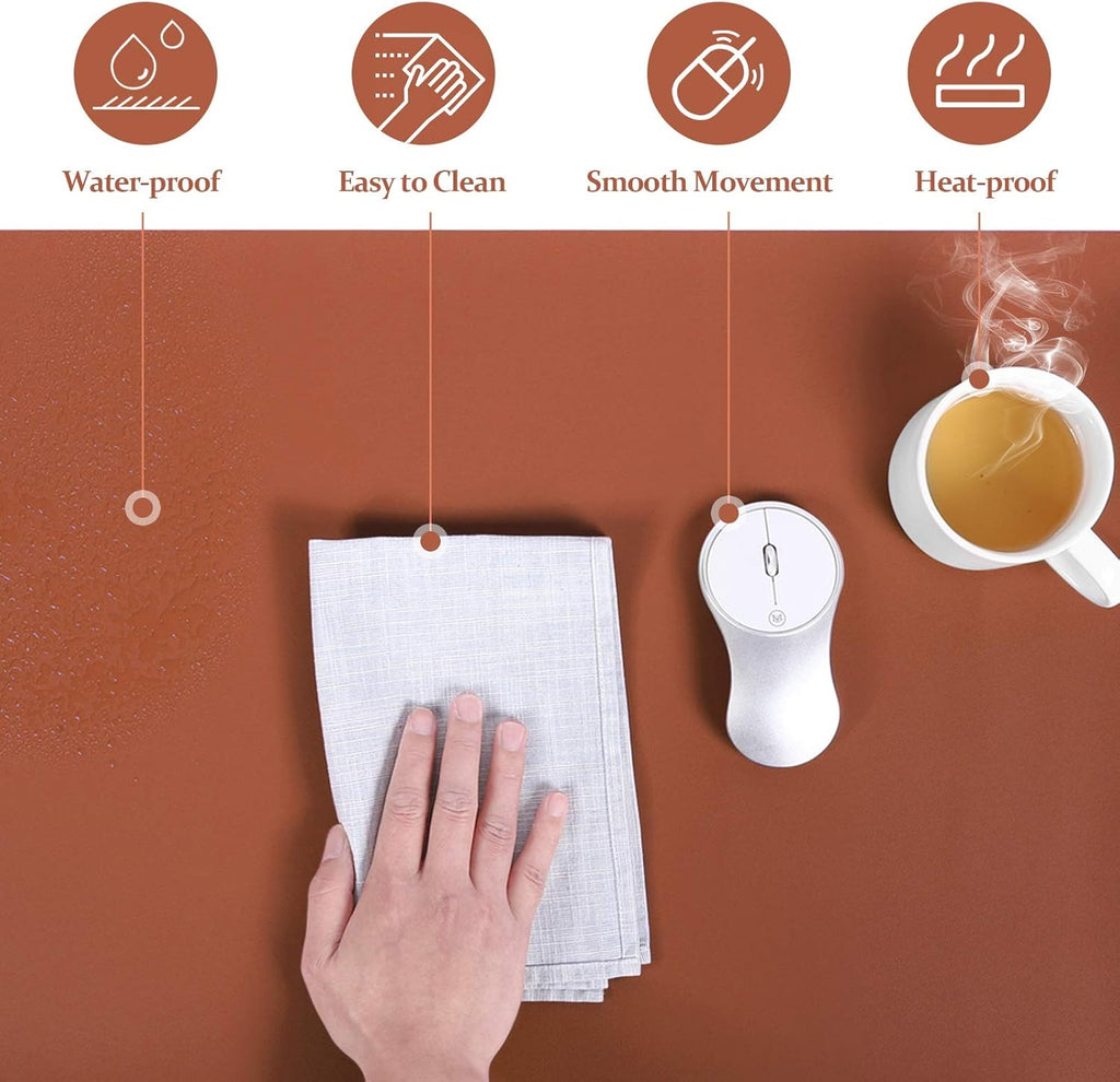 Leather Desk Pad - 39" X 20" Office Mat, Large Mouse Pad Protector, Desktop Mat, Writing Pad, Blotter, Cover (Cork+Brown)